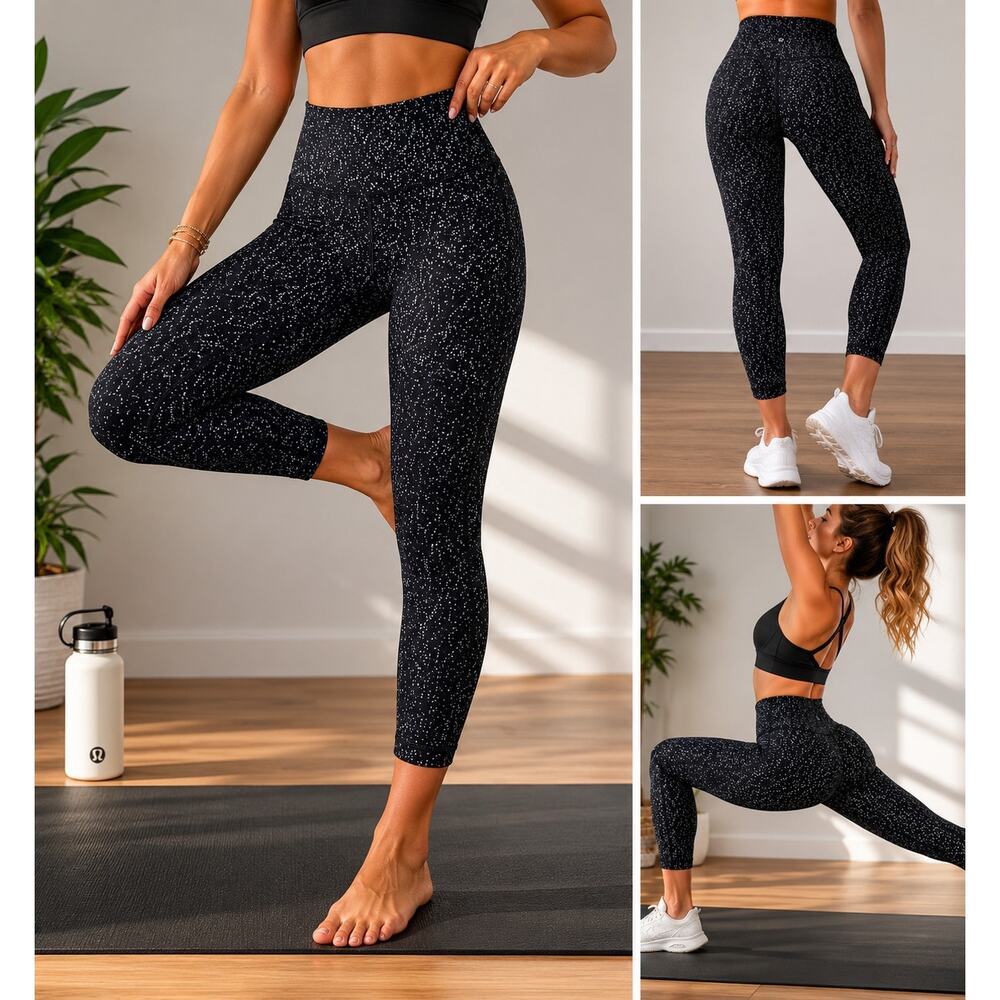 Lululemon Size 8 Black Speckled High Rise‎ Cropped Leggings Yoga Workout